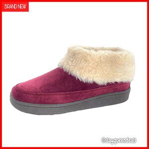 Suede Ankle Bootie Slippers with Faux Fur Lining, Size 8